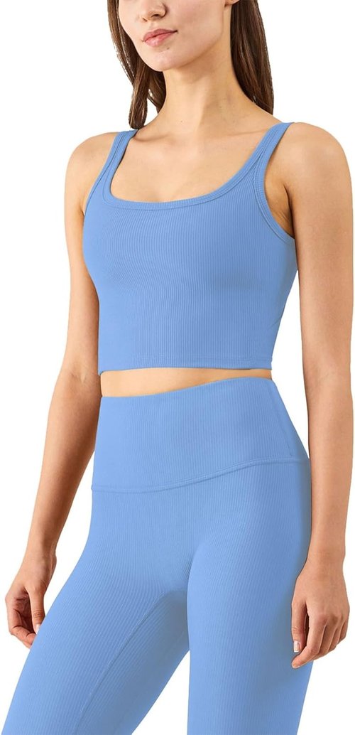 Chilylori Women's Seamless Sports Bra - Ribbed Longline Crop Top with Medium Support | Workout Essential