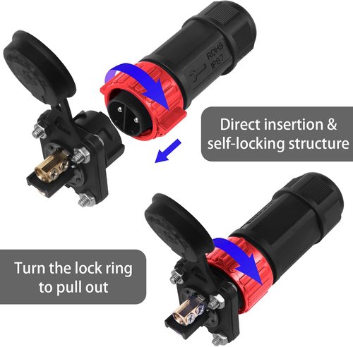Marine Boat Trolling Motor Plug Receptacle Set - Waterproof 12V/24V/36V/48V DC Power Connector