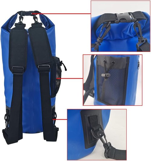 ISURE MARINE Waterproof Dry Bag - 20L with Zippered Pocket | Ideal for Kayaking, Boating & Fishing - Blue