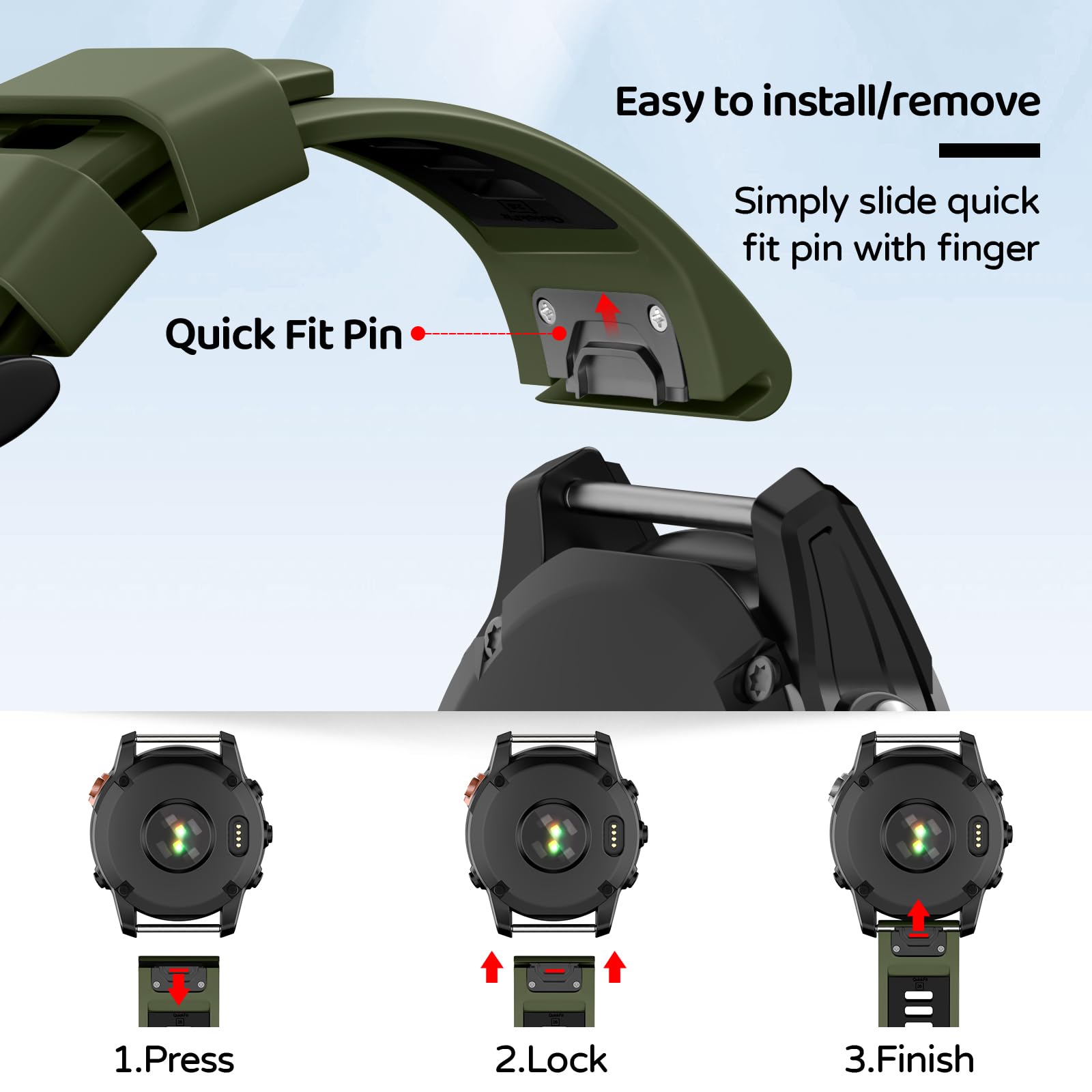 U-LIMVE Watch Band for Garmin Fenix 7X Pro/Fenix 7X/Fenix 6X Pro/Fenix 6X/Fenix 5X/Fenix 3, Silicone QuickFit 26mm Replacement for Garmin Descent Mk3i 51mm/Epix Pro 51mm/TACTIX 7, Army green black