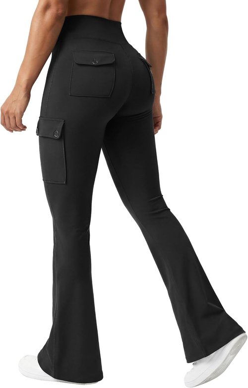 HOTSUIT Cargo-Yoga-Pants for Women 6 Pockets Stretch Work Trouser Adjustable High Waist Leggings Office Casual Travel 29''