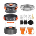 Camping Cookware Camping Cooking Set, Non-Stick Hard-Anodized Aluminum Pot & Pan with Kettle, 2 Forks Knives Spoons, 2 Plates & Folding Cups, Compact Backpacking Cookware for 2-3 People, Camping Gift