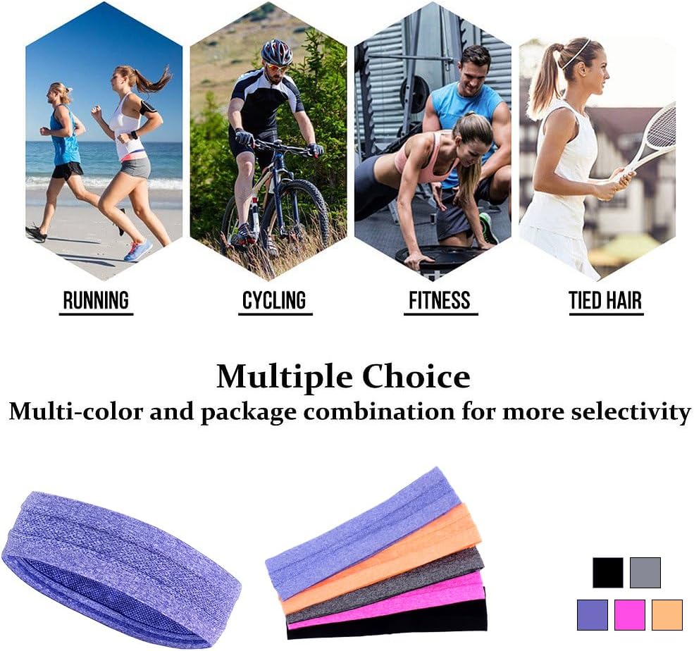 Skiennix Sport Headbands - Non-Slip Silicone Fitness Headbands for Men & Women | 5-Pack