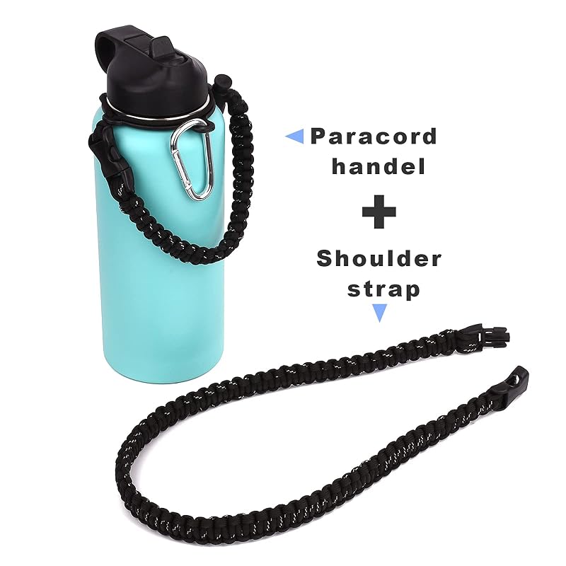 Paracord Bottle Carrier with Shoulder Strap for Wide Mouth Bottles, Black