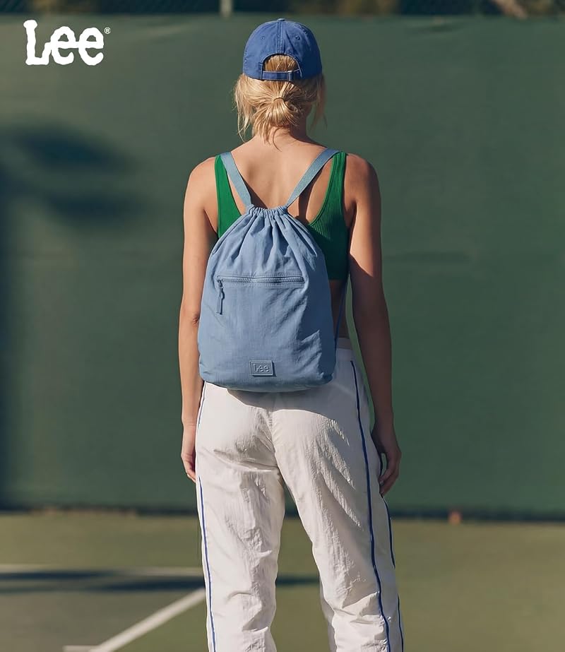 Lightweight Drawstring Backpack Bag with Front Pocket - Water-Resistant Gym & Beach Sackpack, Jean Variation
