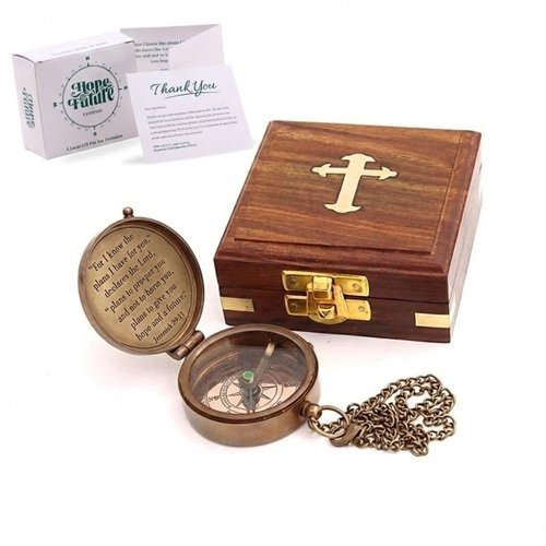 For I Know The Plans I Have For You, Jeremiah 29:11, Solid Brass Directional Engraved Compass, Baptism Gifts for Boys Girls, First Communion, Christian Gifts for Men, First Confirmation Gifts for Boys
