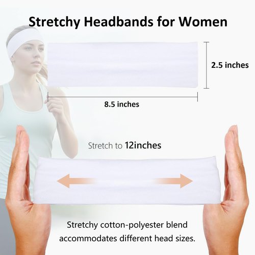 Huachi Headbands for Women - Non-Slip 16 Pack Elastic Sports Hair Bands | Soft Cotton for Yoga & Workouts - Black, White, Gray