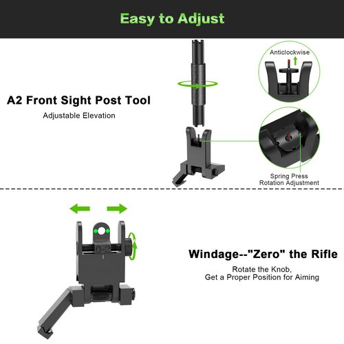 Iron Sights 45 Degree Offset Flip Up Sights with Red Green Fiber Optic Dots,Front and Rear Backup Sight Set for Picatinny Wea-ver Rails