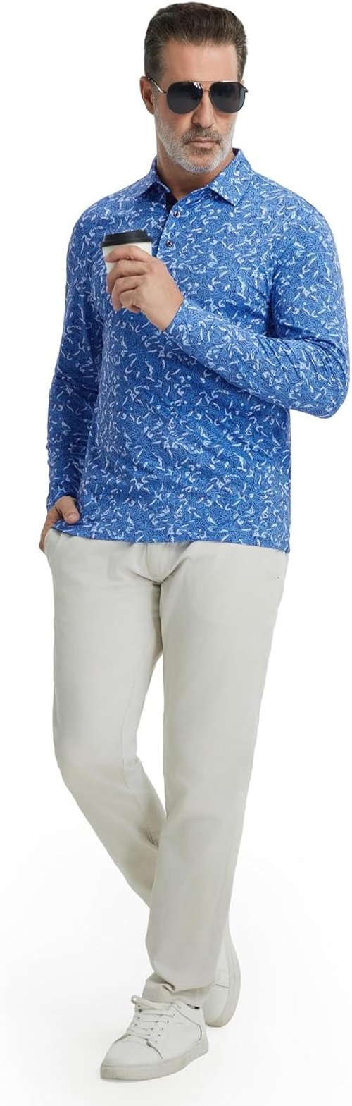 M MAELREG Golf Shirts for Men - Moisture-Wicking Performance Polo | Casual Print Long Sleeve