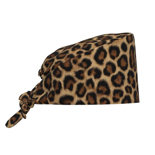 Cheetah Working Cap, Leopard Print Scrub Cap with Sweatband, Adjustable Tie Back Hat Breathable Headgear for Women/Men