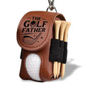 Wrappiness The Golf Father Brown Leather Golf Ball Bag - 2 Balls & 4 Tees, Magnetic Closure, Clip Attachment, Fun Gift for Golfers
