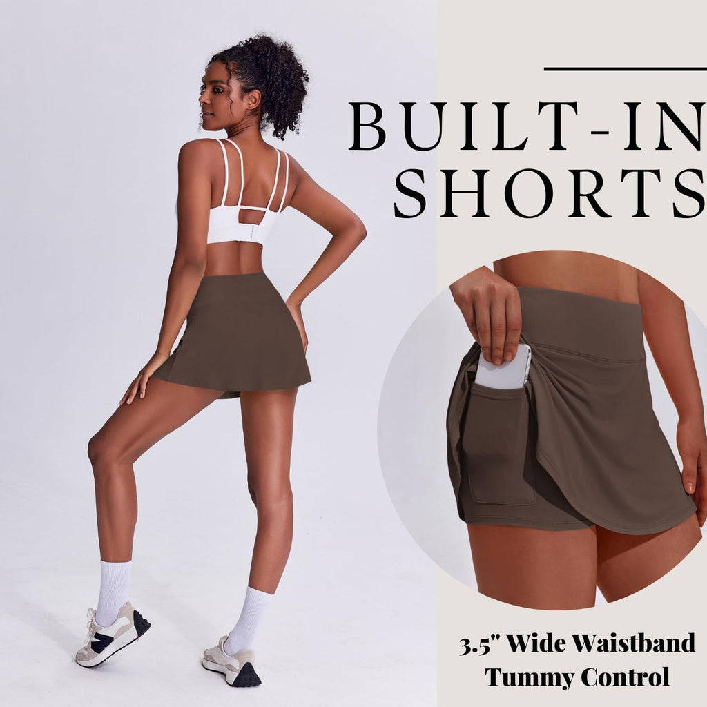 PINSPARK Tennis Skirts for Women - Lightweight Pleated Athletic Skort with Shorts Pocket for Golf & Pickleball