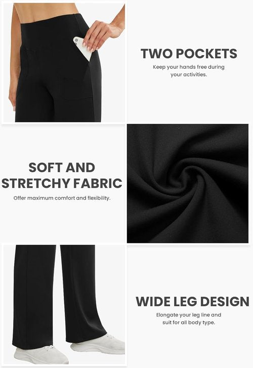 COPYLEAF High Waist Wide Leg Yoga Pants - Loose Stretch Design with Pockets for Casual Comfort