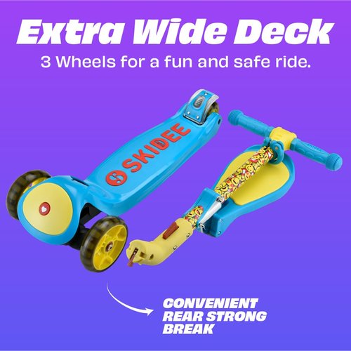 SKIDEE Kick Scooter for Kids 3-5 Foldable 3 Wheel Scooter with Lean-to-Steer, Adjustable Height, Removable Seat & LED Light Wheels Toddler Scooter for 3 to 12 Year Old Boys/Girls