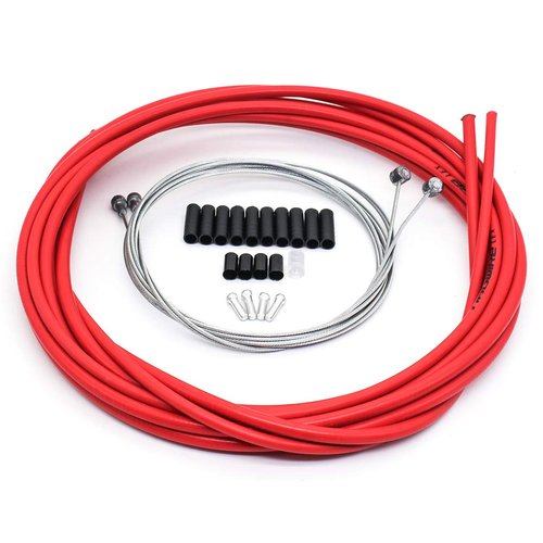 Brake Cable Housing Kit Mountain Bike Gear Shift Cable Brake Cable Wire and Cable End Crimps Bike Stainless Steel Replacement Wire Tubing Cover Set,Red