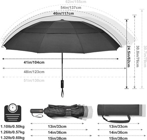 G4Free Large Golf Umbrella - Windproof Double Canopy | Compact 42/46/54/62 Inch Travel Design