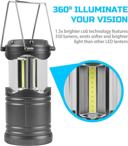 Lichamp LED Camping Lantern - 4 Pack Battery Powered Flashlights for Emergencies | Portable Gray Light