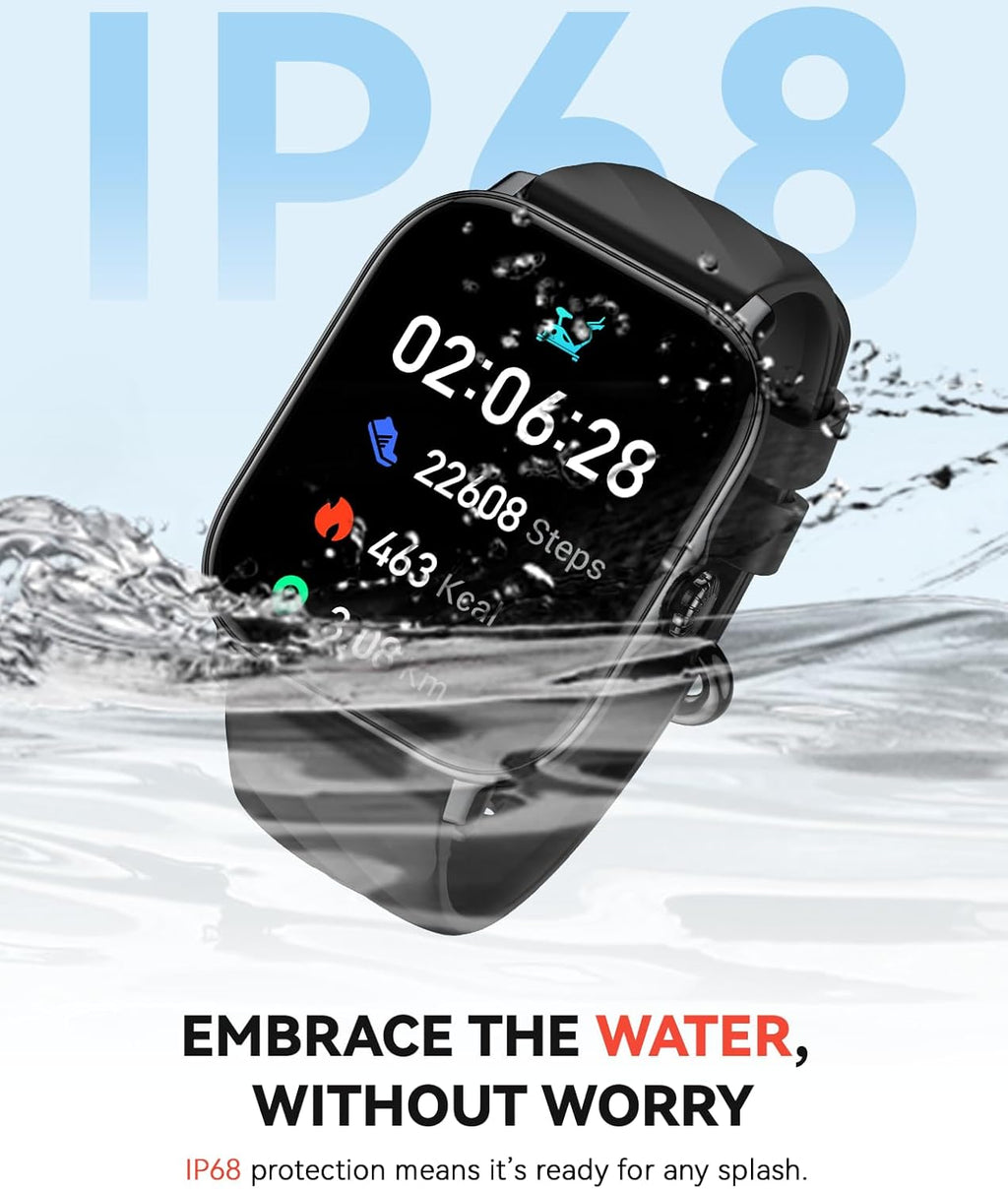 Smart Watches Fitness Tracker for Women Men with Step Counter, Sleep Calorie Monitor, Pedometer, IP68 Waterproof, Smartwatch with 120+ Sports for iPhone Android (Black)