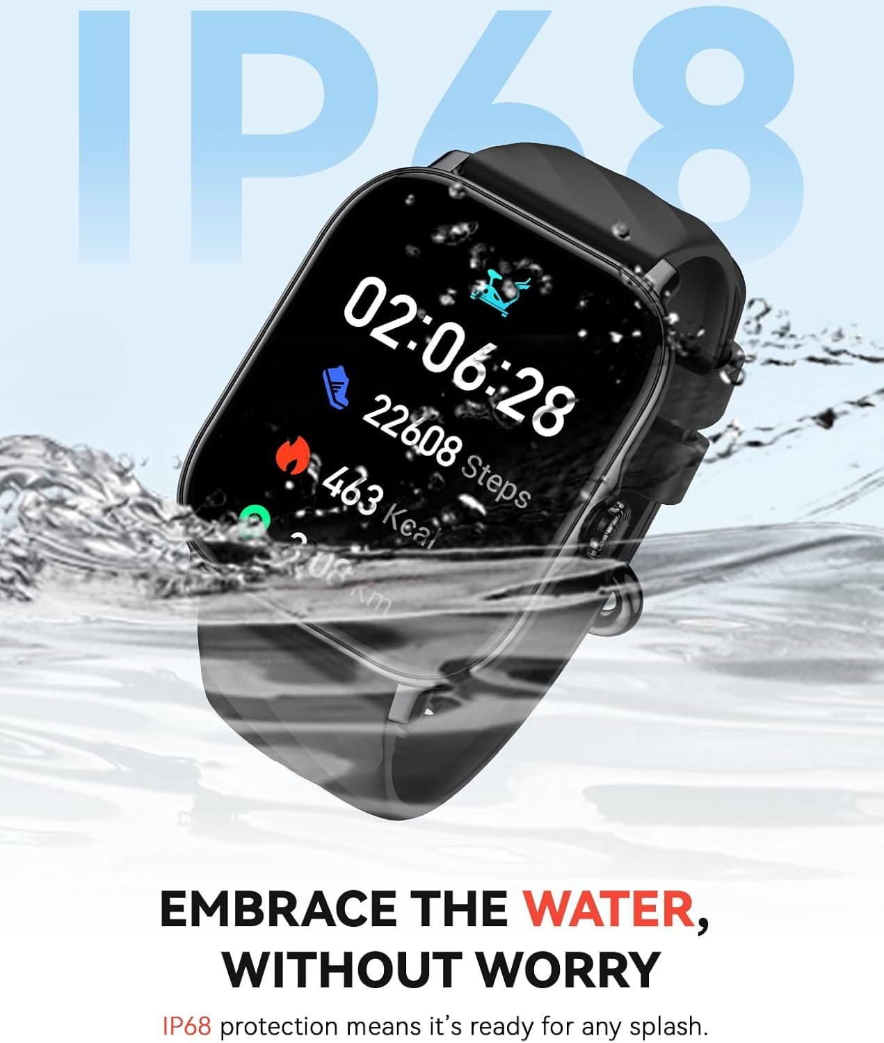 Smart Watches Fitness Tracker for Women Men with Step Counter, Sleep Calorie Monitor, Pedometer, IP68 Waterproof, Smartwatch with 120+ Sports for iPhone Android (Black)