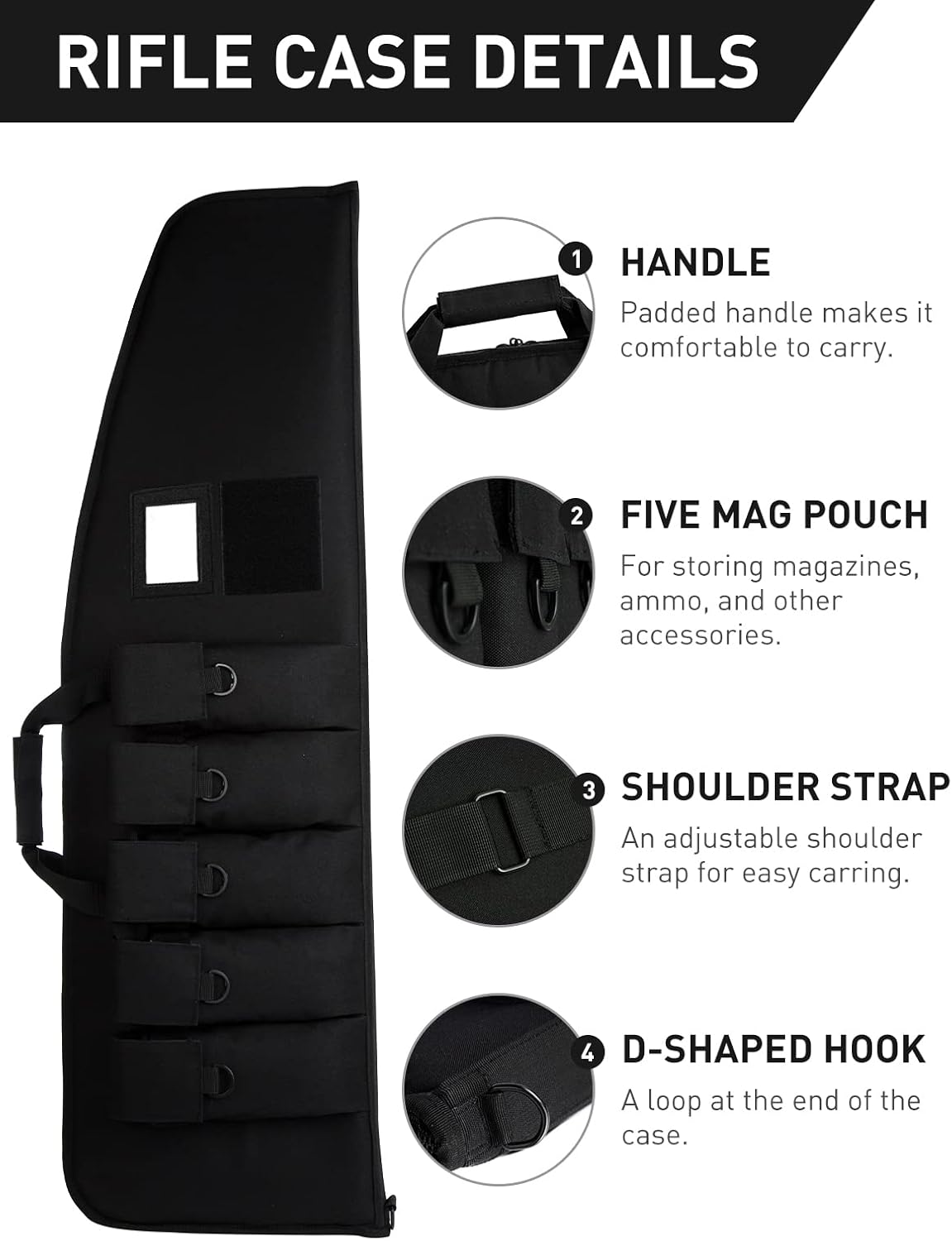 Skiennix Soft Rifle Case - Heavy Duty Scoped Range Gun Bag with 5 Pouches | Black 34 Inch
