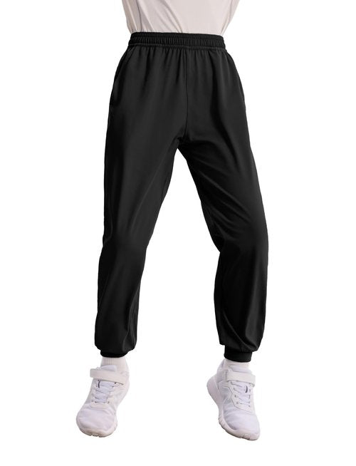 PATPAT Boys Ultra-Soft Quick-Dry Athletic Pants with Pockets & Inner Drawcord, Lightweight Joggers for Sports Training, Black, S