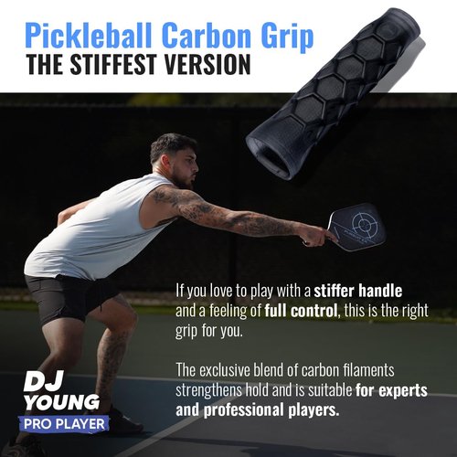 Hesacore Pickleball Paddle Carbon Grip - 5.25in - Stiff Feel - Supports Tennis Elbow, Enhances Grip Strength, Reduces Vibration with Finger Support and Anti-Sweat - Medium
