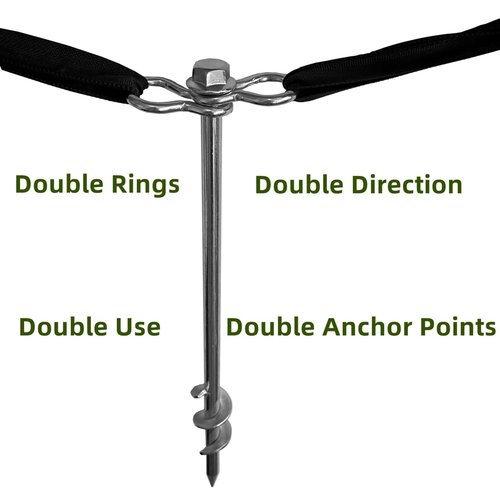 Ground Anchors Screw in - 16 Inch Set of 6 - Tent Stakes Heavy Duty Double Arbitrary Direction Galvanized Kits for Swing and Trampoline Set High Wind Solid Metal Hex Head Dog Tie Out Stake (6)