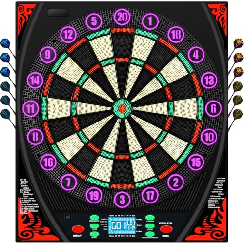 Beige Soft Tip Electronic Dart Board for Adults, 34 Games, Voice & LED Prompts
