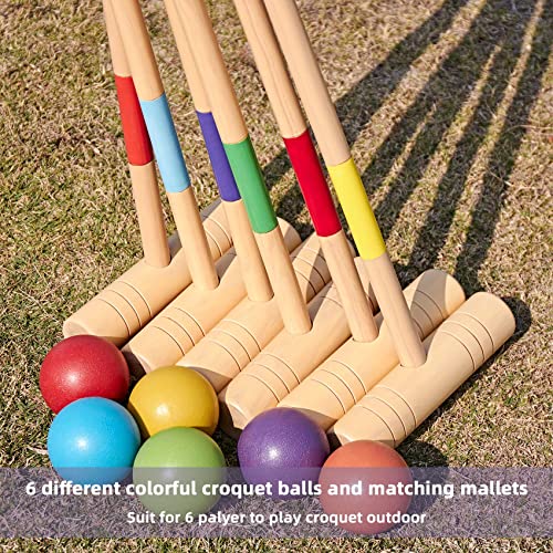 Deluxe 35-Inch Wooden Croquet Set with Mallets and Carry Bag - 6 Player