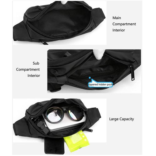 Waterproof Fanny Pack for Men & Women, Travel Fanny Pack Cross Body Sling Bag Crossbody Belt Bag Chest Anti Theft Waist Pack Purse Small for Outdoor, Cycling, Hiking, Running, Phone Holder-Black