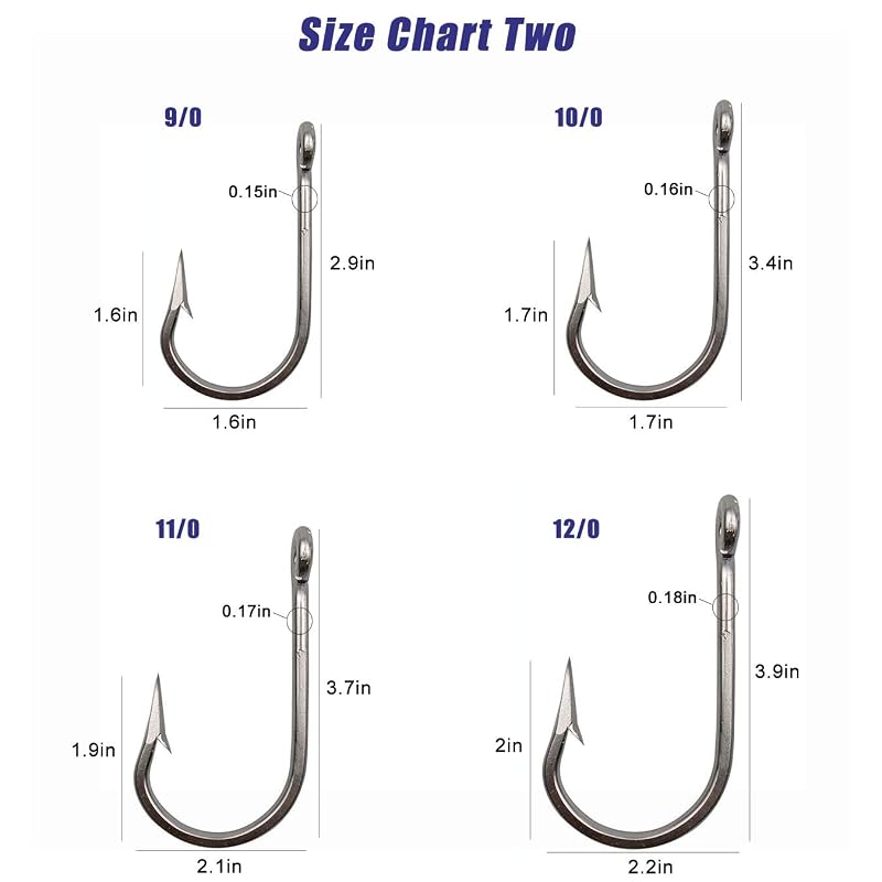Big Game Tuna Fishing Hooks 10pcs Extra Strong Stainless Steel Forged for Saltwater Tackle - 9/0 Variation