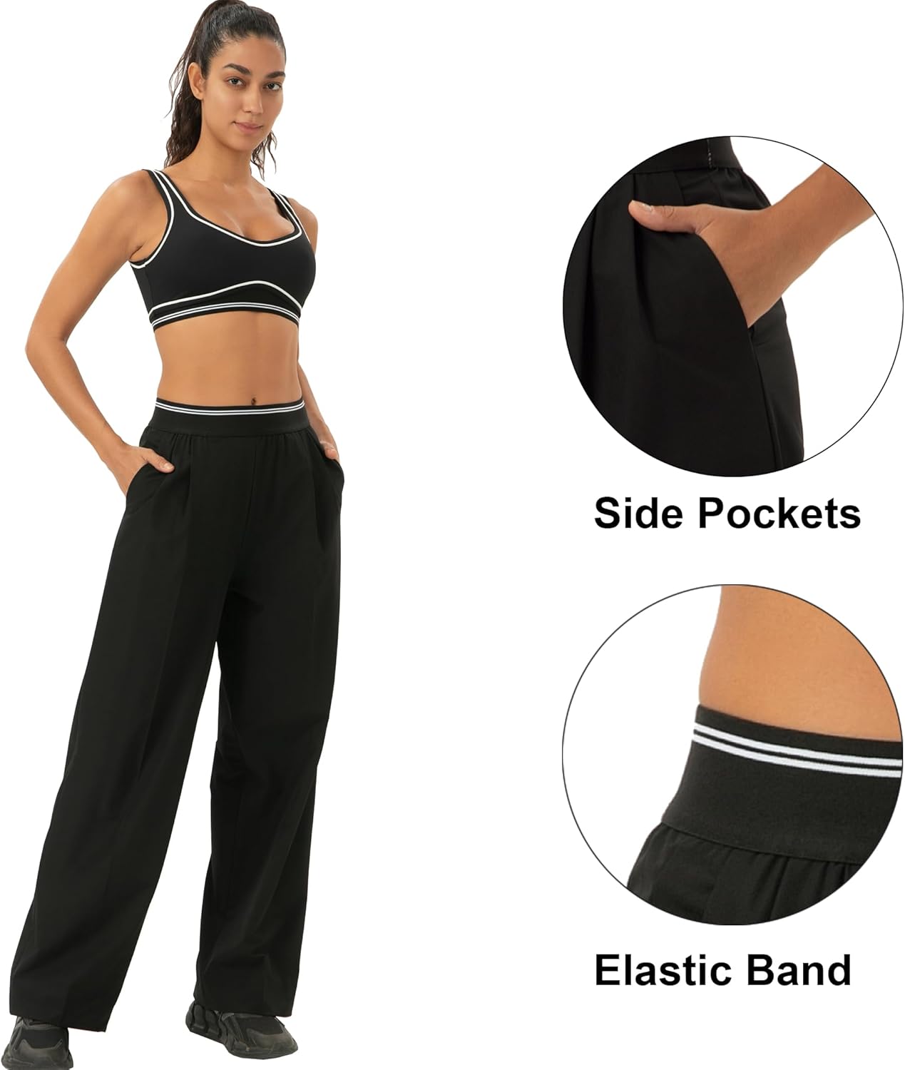 Skiennix Women's Athletic Track Pants - Wide Leg Stretch Lounge Jogging Sweatpants in Casual Style