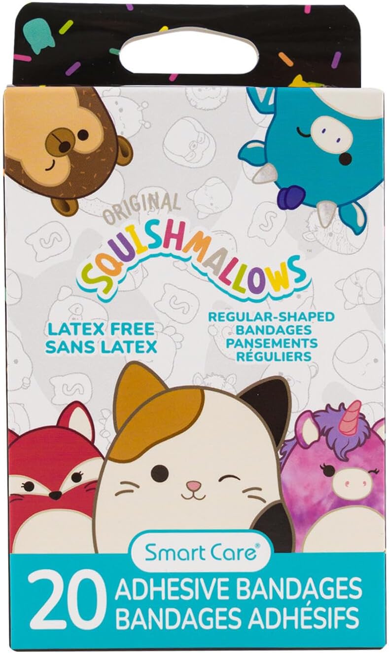 Squishmallows Adhesive Bandages - Latex Free Regular Shape | 20 Count for Gentle Care