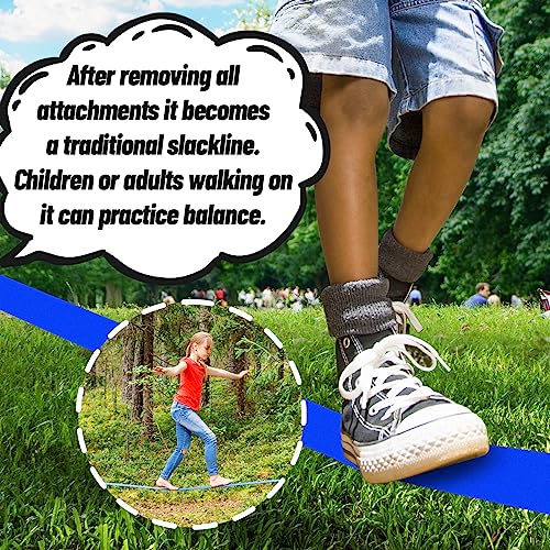 Kids Ninja Warrior Obstacle Course 52ft Slackline with 11 Accessories - Outdoor Climbing & Play Set