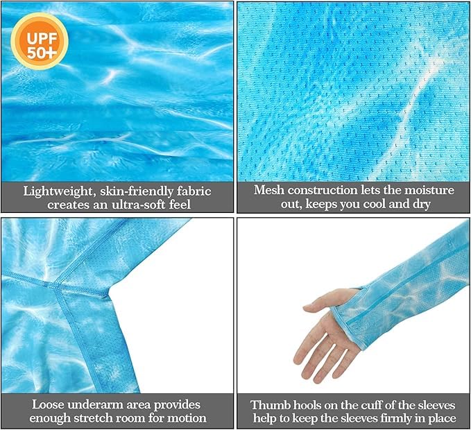 Riverruns UPF 50+ Fishing Hoodie with Neck Gaiter & Thumbholes - Large / Water Ripple Camoblue