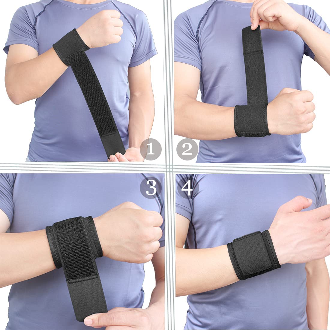 YUNYILAN Adjustable Wrist Brace - 2 Pack Fitness Support Straps for Pain Relief | Black