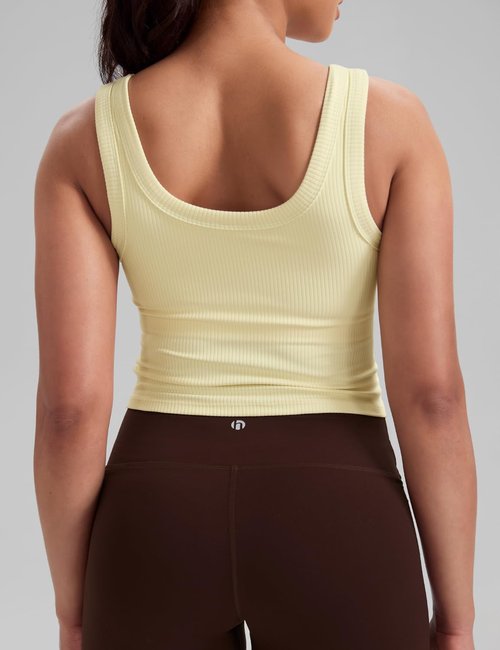 HeyNuts Ribbed Longline Sports Bra - U Back Yoga Crop Tank Top for Women | Padded A-D Cups