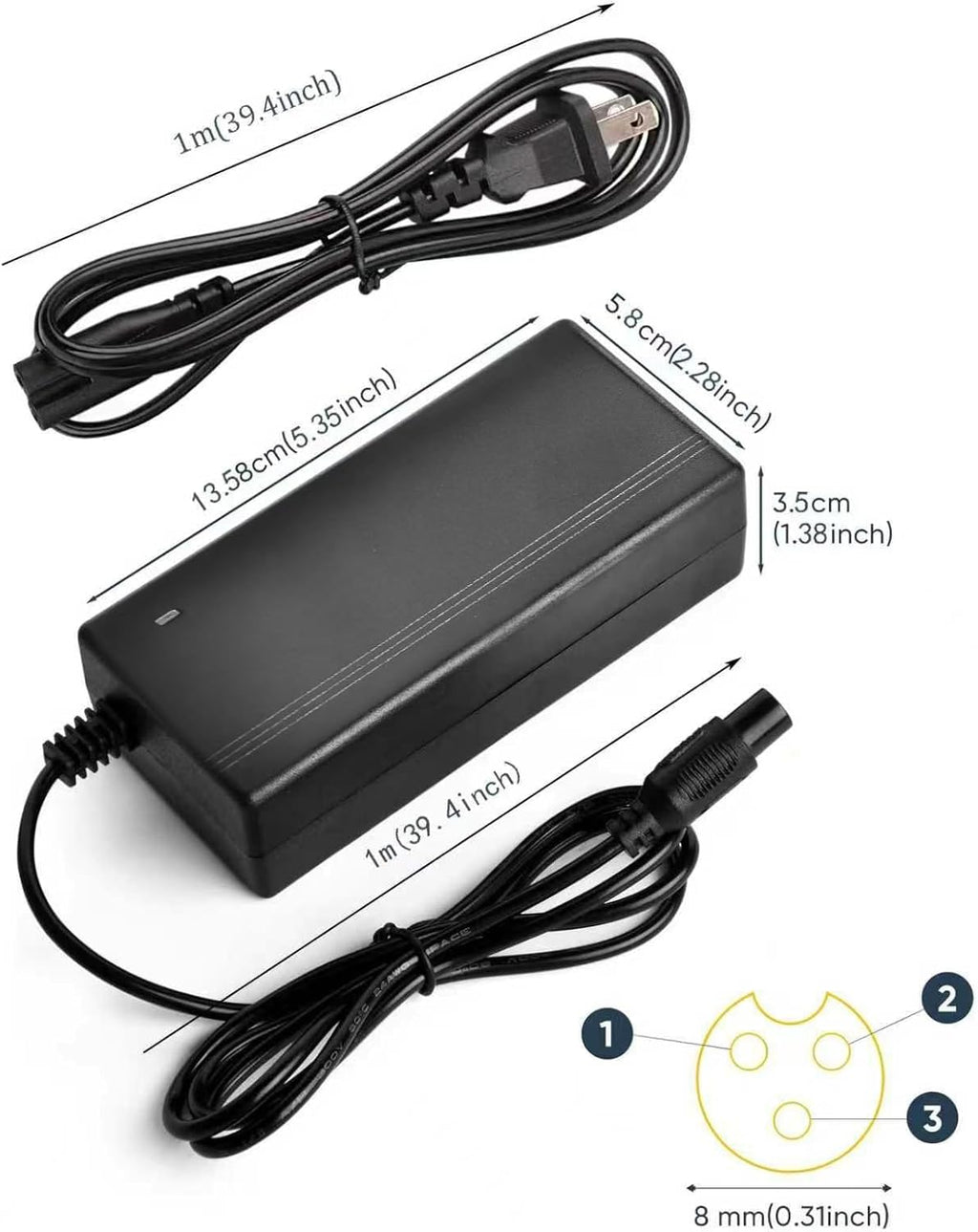 42V Replacement Charger - 2A Electric Scooter Power Adapter for Jetson, Hover-1, Swagtron & More
