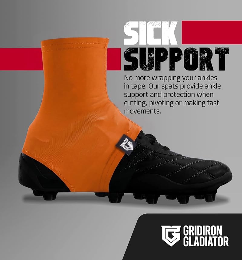 Football Cleat Covers Spats - Light Orange Small, Lace-Lock, Ankle Support