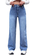 ELLEVEN High Waisted Straight Leg Sweatpant Jeans Woman High Stretchy Pull on Wide Leg Baggy Jeans High Waisted with Elastic Waist Blue Denim Medium