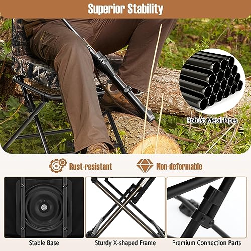 Goplus Camouflage Hunting Chair with 360° Swivel & All-Terrain Duck Feet, Foldable & Comfortable Seat, 330LBS Capacity