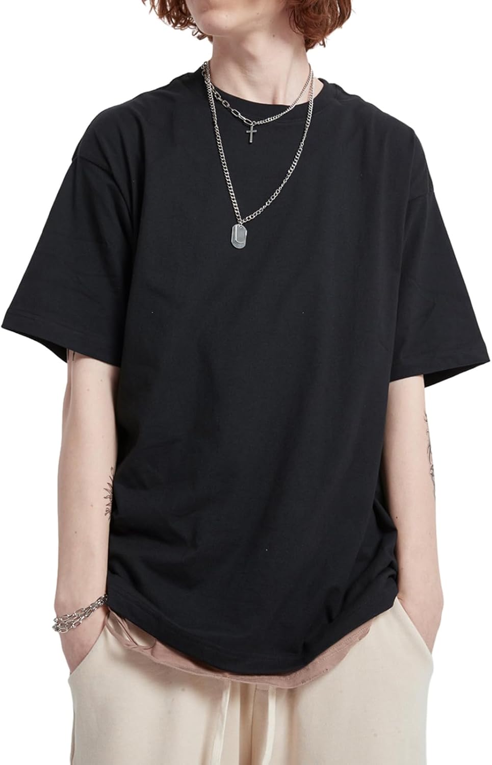 Skiennix Men's Oversized T-Shirt - Fashionable Loose Fit Crewneck for Gym & Streetwear | Heavyweight Short Sleeve