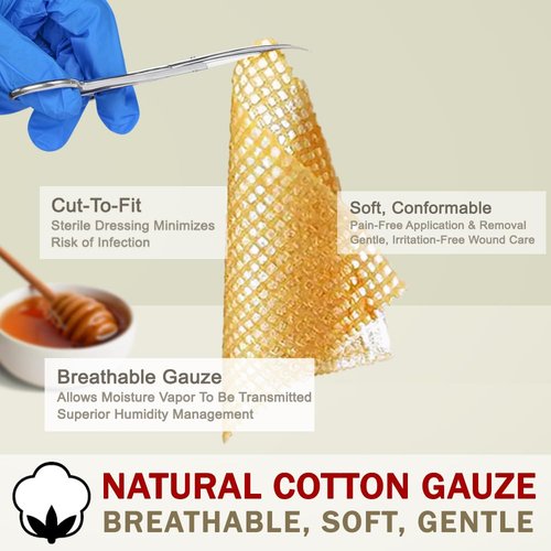 EVERLIT CARE Manuka Honey Dressing | Sterile Non-Adhesive Pads with Unadulterated Medical-Grade Honey | Advanced Healing for Burn, Chronic Wound, Donor Sites, Pressure & Diabetic Ulcer (4" Gauze)