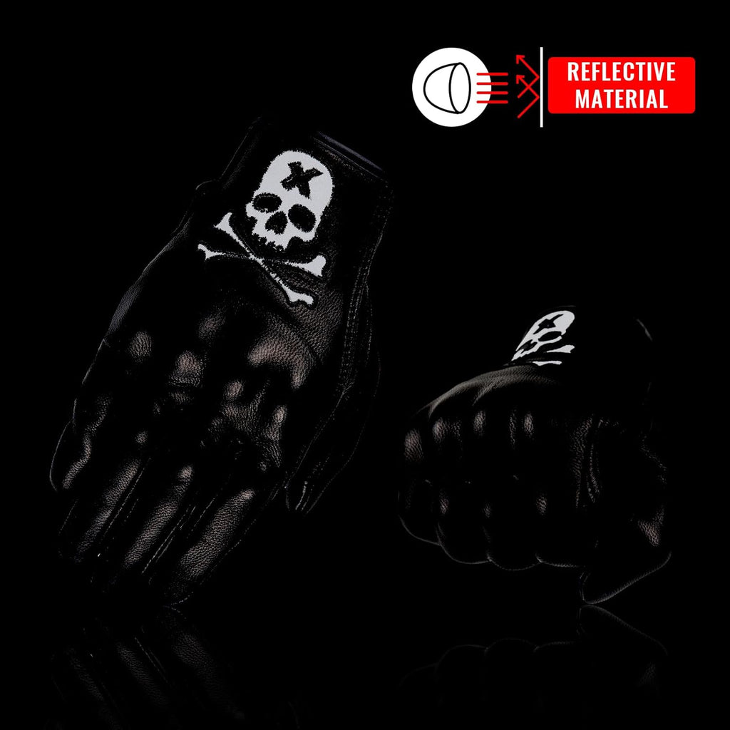 Skiennix Goatskin Leather Motorcycle Racing Gloves - Reflective Skull | Touchscreen for Men & Women
