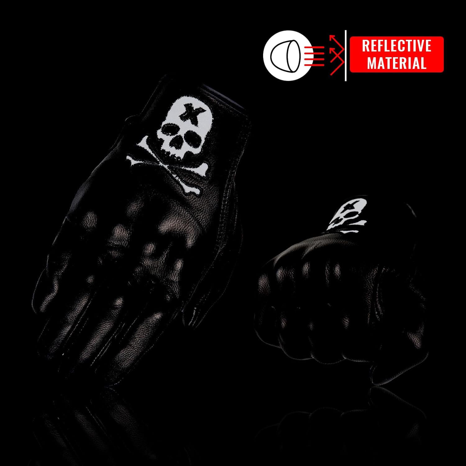 Skiennix Goatskin Leather Motorcycle Racing Gloves - Reflective Skull | Touchscreen for Men & Women