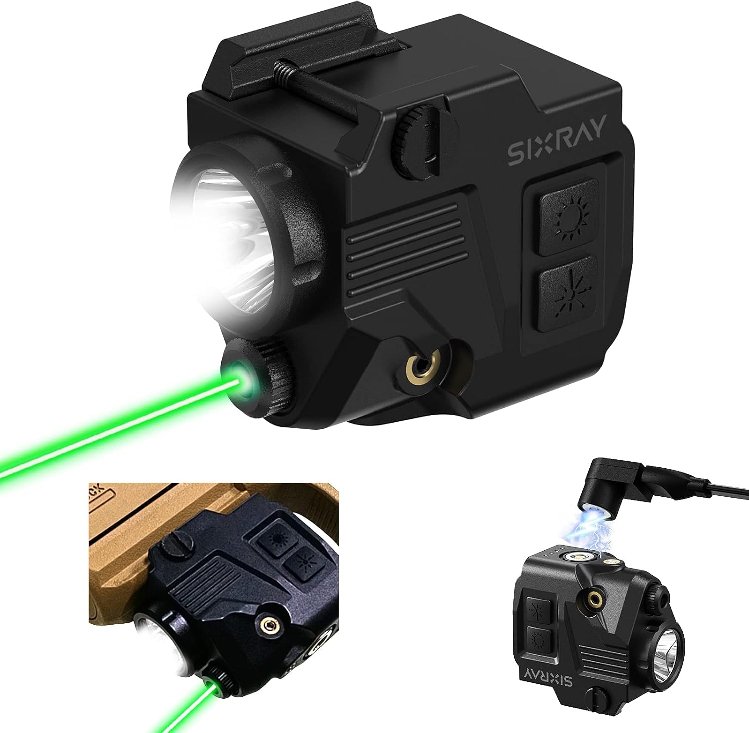 SIXRAY Pistol Light Laser Sight - 420 Lumens LED with Magnetic Charging & Quick Release | Airsoft Compatible