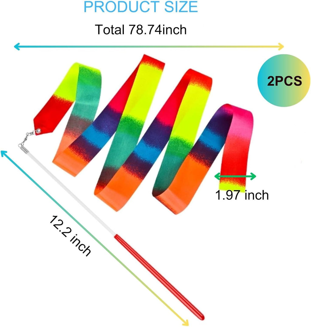 Skiennix Dance Ribbons - Rainbow Twirler Sticks for Rhythmic Gymnastics | 78.7-Inch Wand for Kids & Adults