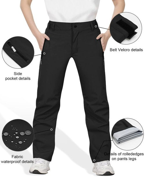 Kids Hiking Pants Waterproof Quick Dry Boys Camping Cargo Pant Lightweight Softshell Uniform Pants for Kid Girls Black