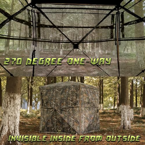 Lenotos 270° See-Through Hunting Blind - Pop Up Ground Blind for 2-3 People, Camouflage, Silent Windows, Portable Durable Ground Blind for Deer & Turkey Hunting - Variation 1013