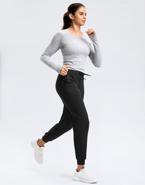 G Gradual Women's High Waisted Joggers - Tapered Sweatpants with Zip Pockets for Gym & Travel